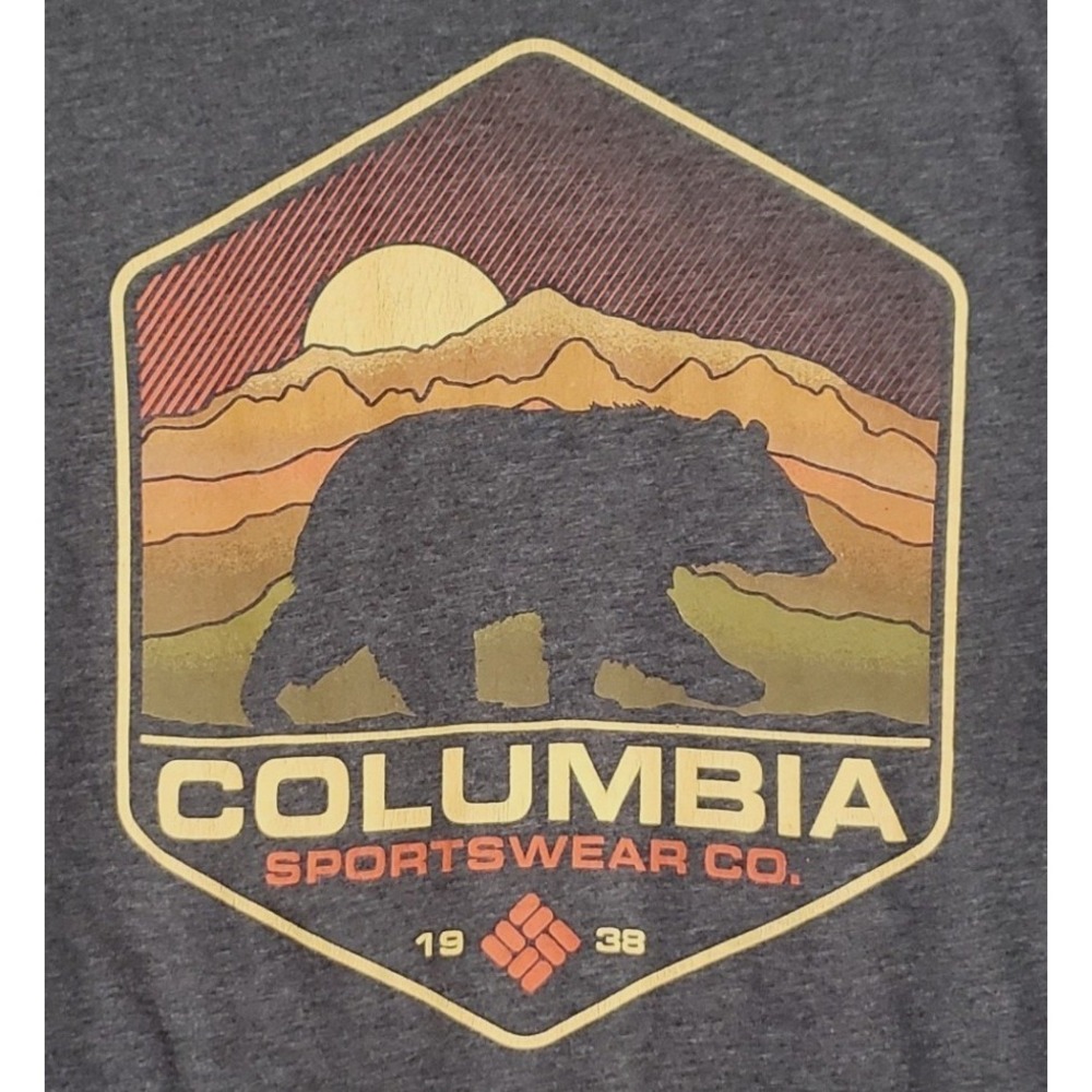 Columbia Mens Medium T-Shirt Charcoal Gray Bear Mountain Graphic Outdoor Tee